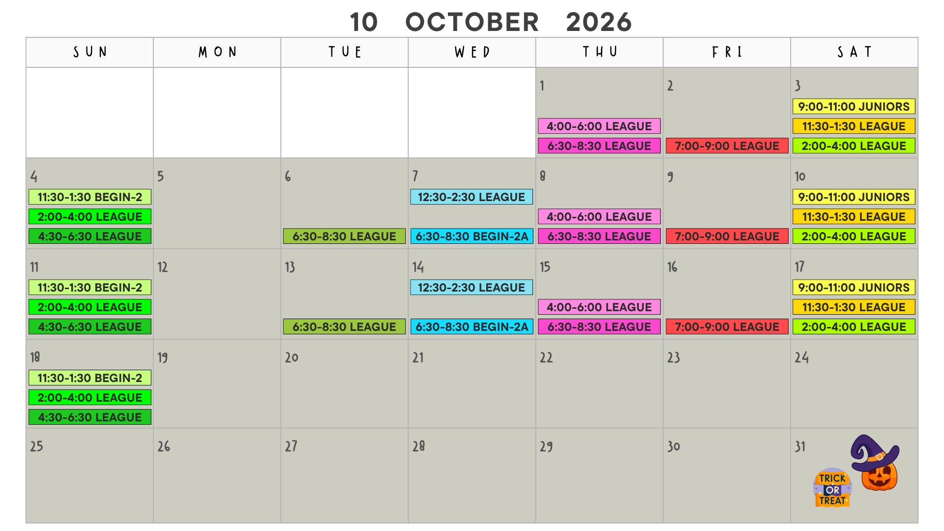 Fall League Schedule